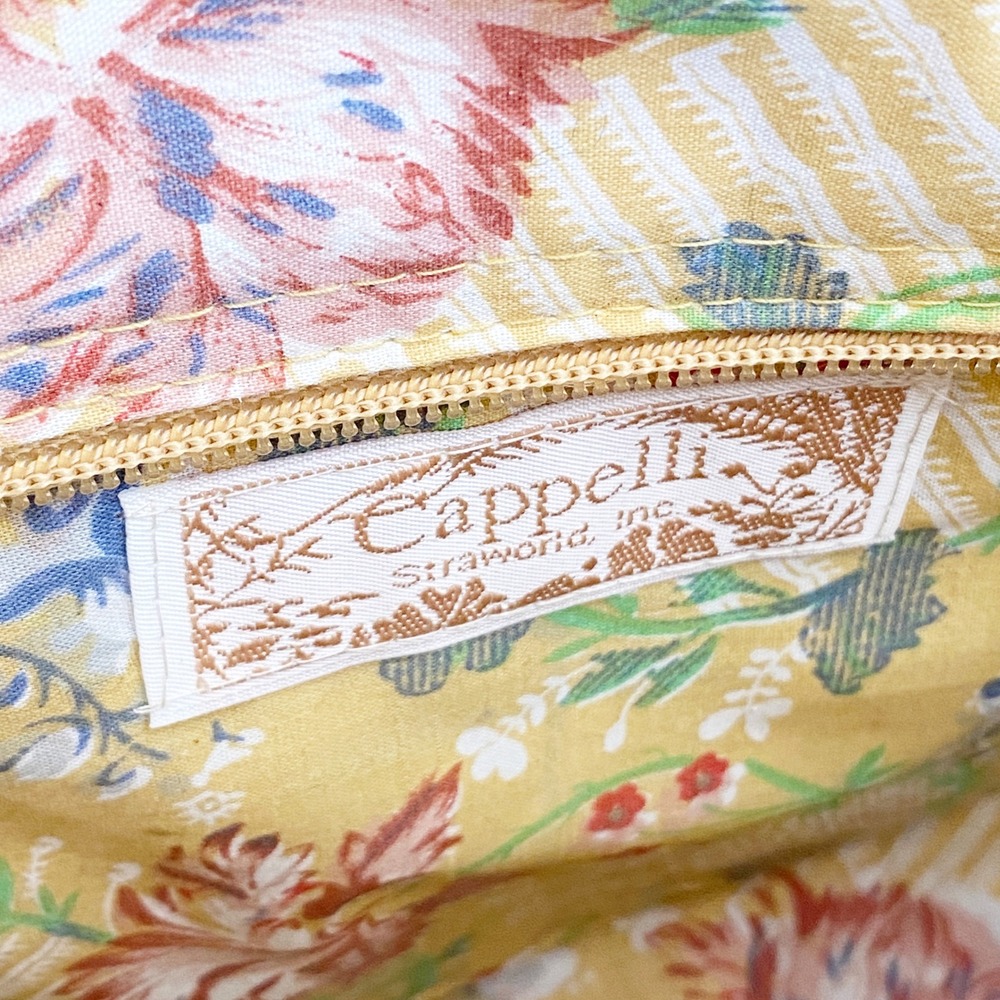 Cappelli Straworld Woven Straw Tote Bag Bamboo Handle Koi Fish Sequin Floral - Picture 6 of 8